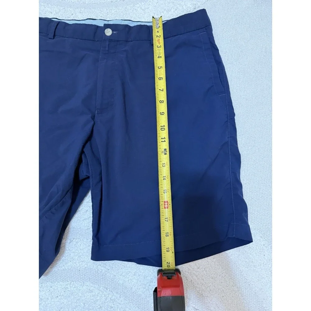 Peter Millar Featherweight Blue Solid Chino Shorts Flat Front Pockets 36
